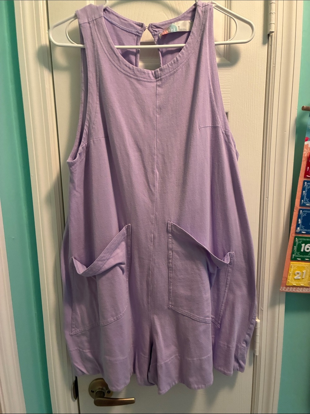Lavender Sleeveless Romper with Front Pockets